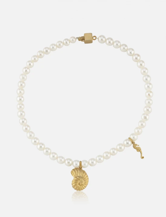 Snail Shell & Sea Horse Pearl Necklace
